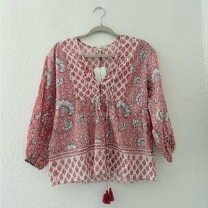 Ophelia & Indigo Boho Chic Floral Blouse 3/4 Sleeves Size XS